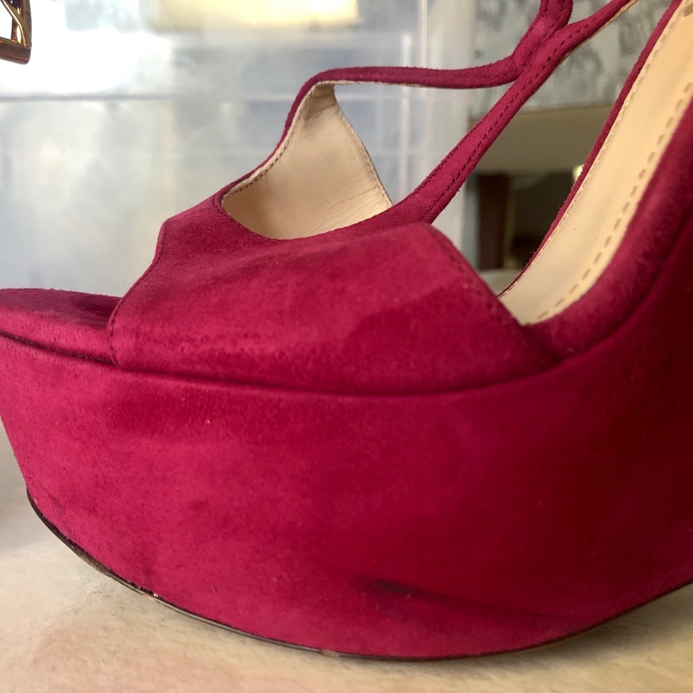 Authentic Prada Suede Wedge Sandals - Rich Burgundy, Size 9 - Picture 3 of 5